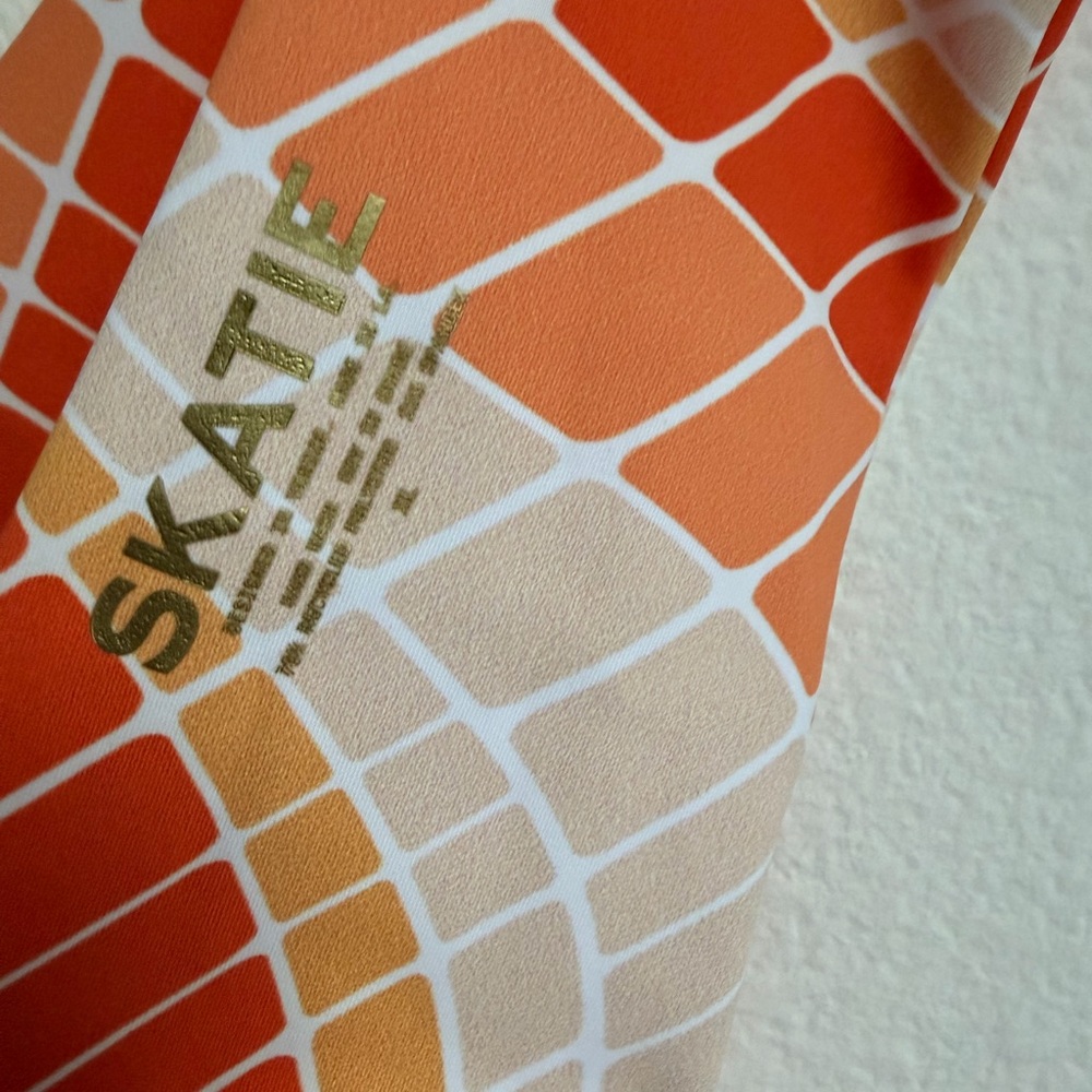 Skatie Geometric Bikini Bottom in Orange and Cream - Picture 3 of 4